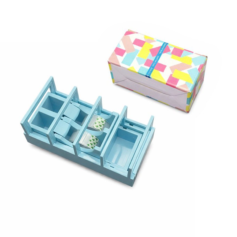 Dispenser de Banda Adeziva, Flippy, Suport pentru Banda Adeziva pentru Birou, Scoala, din Plastic, 15,5 x 7,7 x 7,4 cm, Albastru deschis