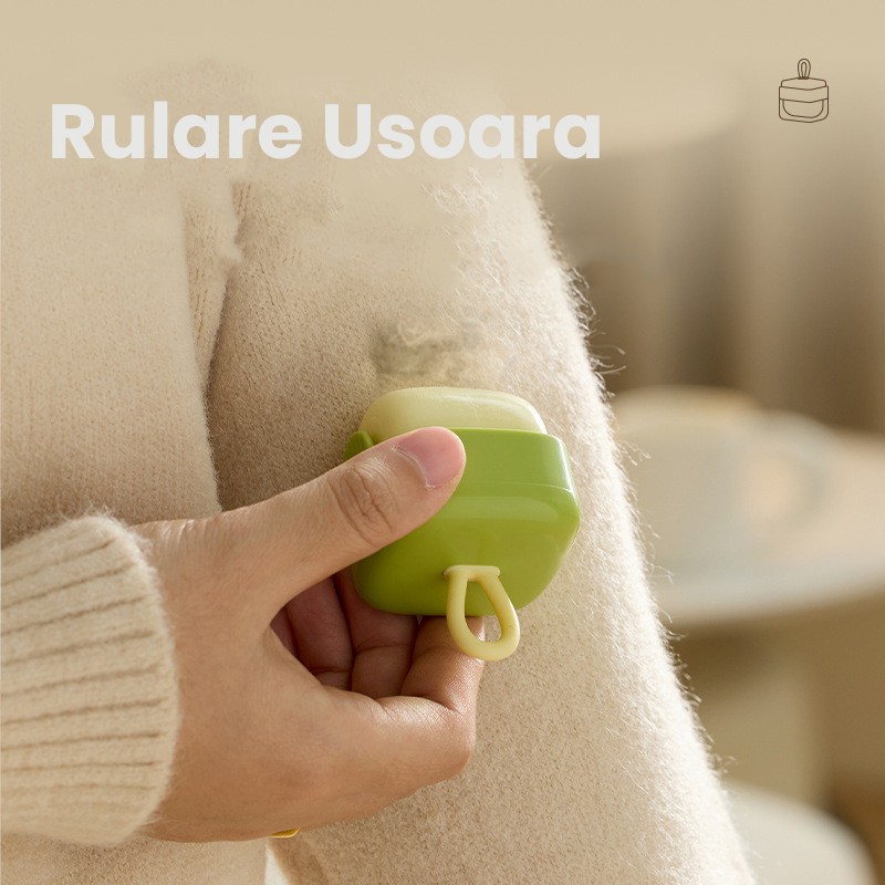 Rola pentru scame, Flippy, Indreptator de Scame Laviabila, forma de Cub din plastic, Portabil si Dragut 6 x 4.3 x 4.3 cm, Verde Matcha