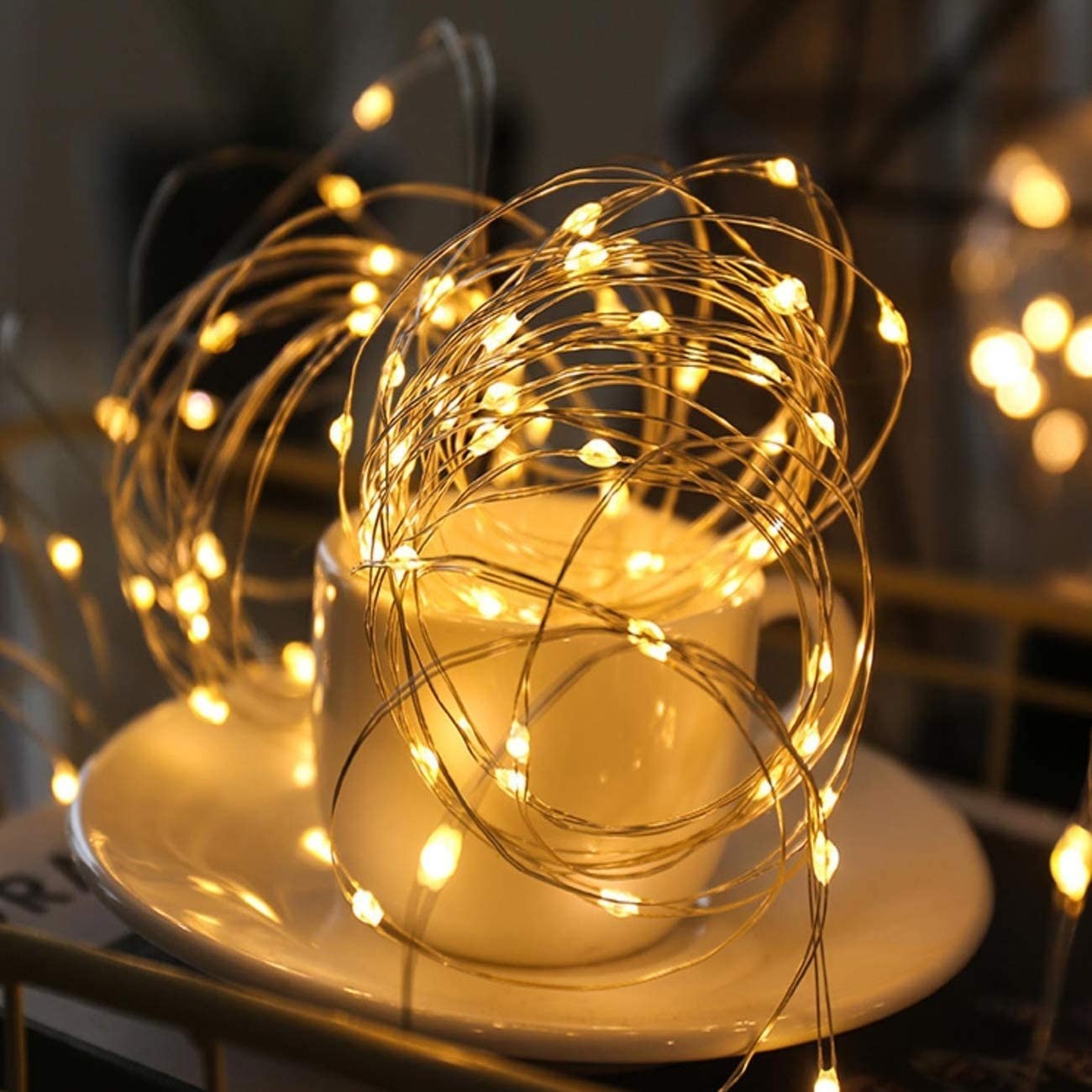 Instalatie de Craciun Liniara, Flippy®, Tip Liniara, Fir Cupru, 8 Jocuri de Lumini, cu Telecomanda, 10 m, 100 Led-uri, Alimentare USB, 4.5V, Alb Cald