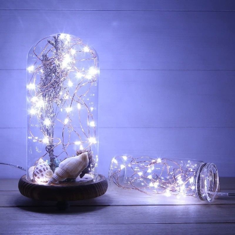 Instalatie de Craciun Liniara, Flippy®, Tip Liniara, Fir Cupru, 8 Jocuri de Lumini, cu Telecomanda, 10 m, 100 Led-uri, Alimentare USB, 4.5V, Alb Rece