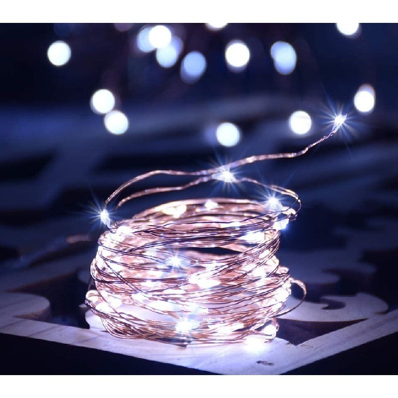 Instalatie de Craciun Liniara, Flippy®, Tip Liniara, Fir Cupru, 8 Jocuri de Lumini, cu Telecomanda, 10 m, 100 Led-uri, Alimentare USB, 4.5V, Alb Rece