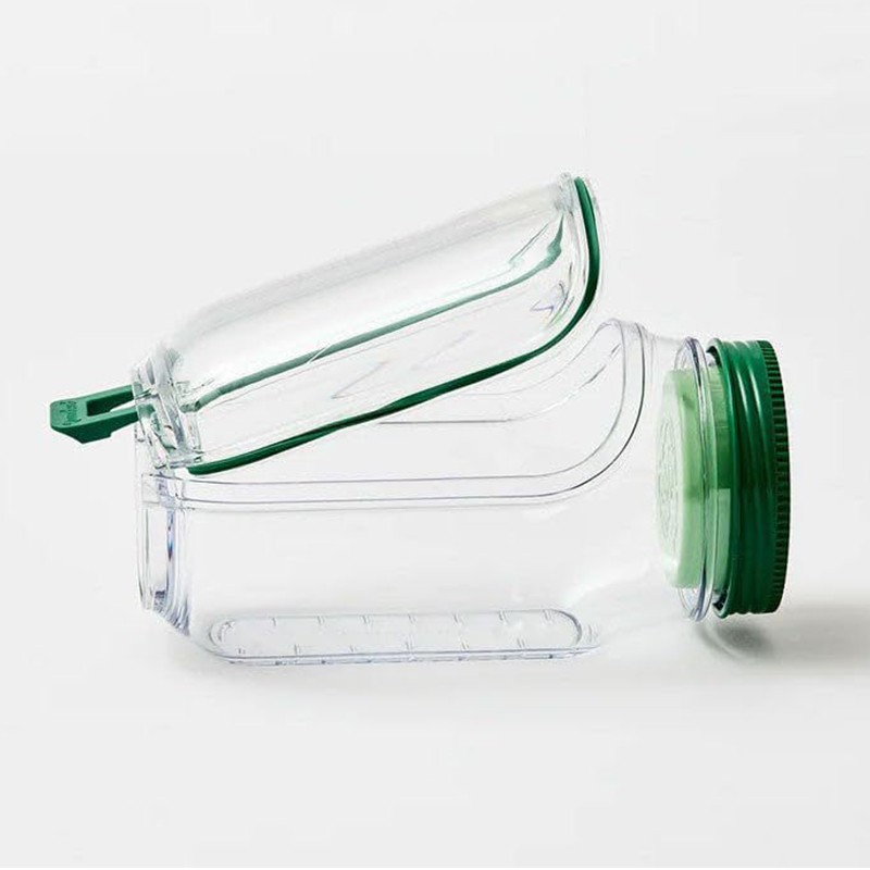 Container Caserola pentru Salata,, Flippy, Borcan pentru Salata, din PP, Gradat in ml, 1L, 19 x 10 x 10 cm, Capac Verde, Transparenta