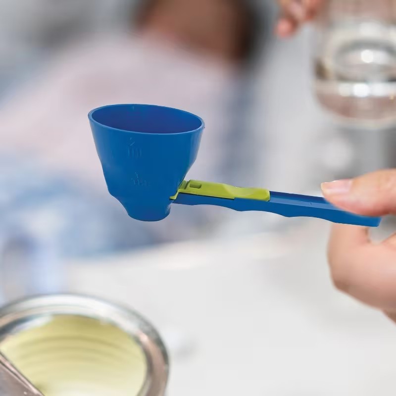 Lingura pentru Proteine, Flippy, Lingura cu Palnie Culisanta, Lingura Dozator pentru Lapte Praf si Suplimente, 12.5 cm, Albastru