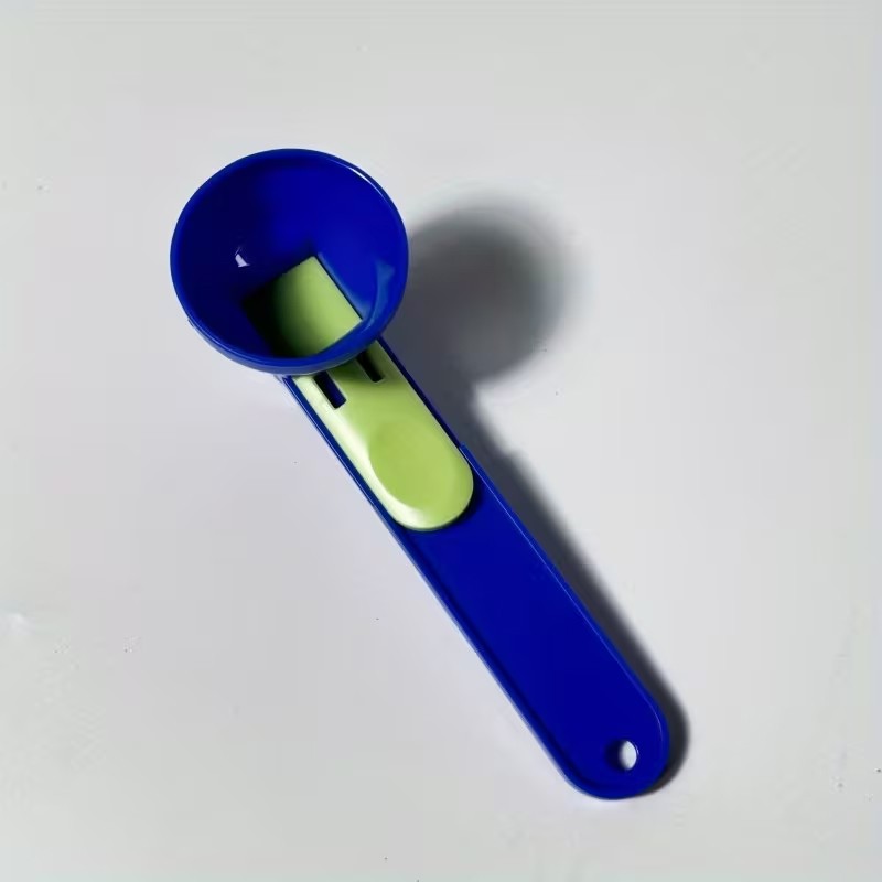 Lingura pentru Proteine, Flippy, Lingura cu Palnie Culisanta, Lingura Dozator pentru Lapte Praf si Suplimente, 12.5 cm, Albastru