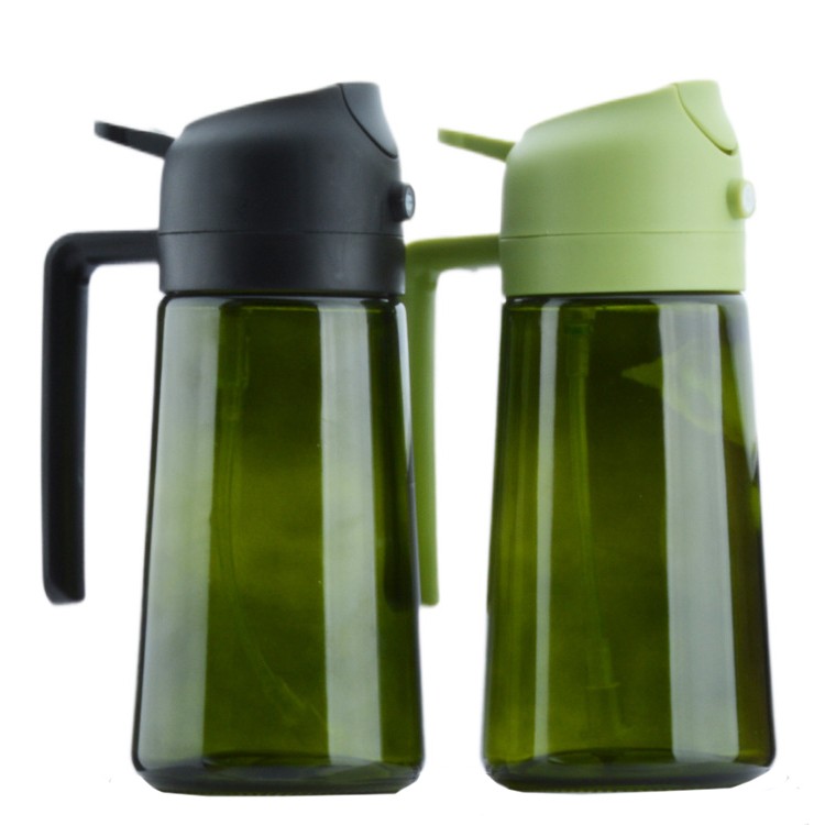 Organizatoare si Depozitare Bucatarie - Recipient pentru Ulei 2 in 1, Flippy, Set 2 Bucati, Functie Spray &amp; Turnare, din Sticla, Fara Scurgere, 18.5 x 8 x 8 cm, 470 ml/buc, Sticla Verde, Verde/Negru