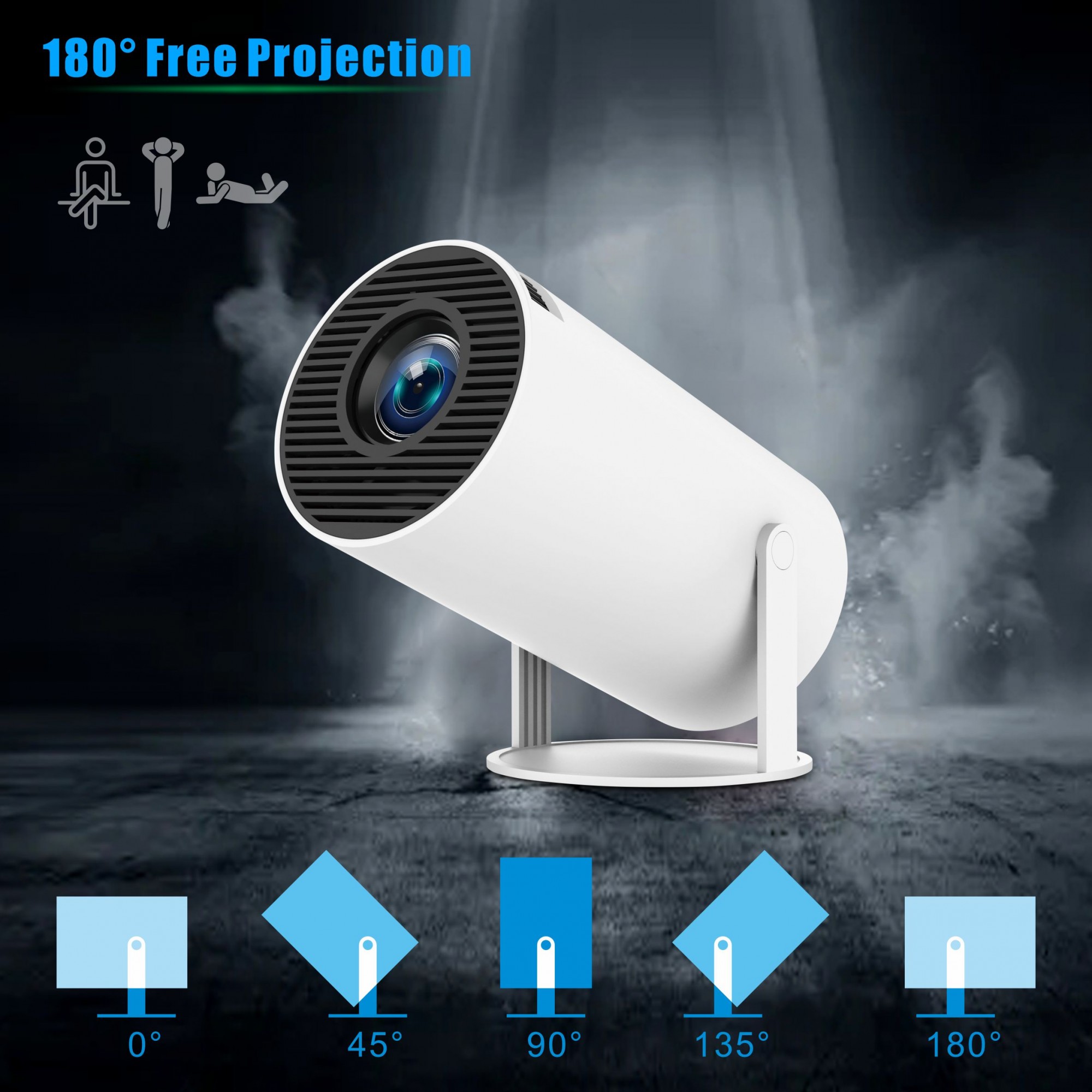 Video Proiector Portabil cilindric HY300PRO, Flippy, Inteligent, Full HD 1080 x 1280, Wireless, Compatibil cu Android/iOS, 17 x 10 x 9 cm, Alb