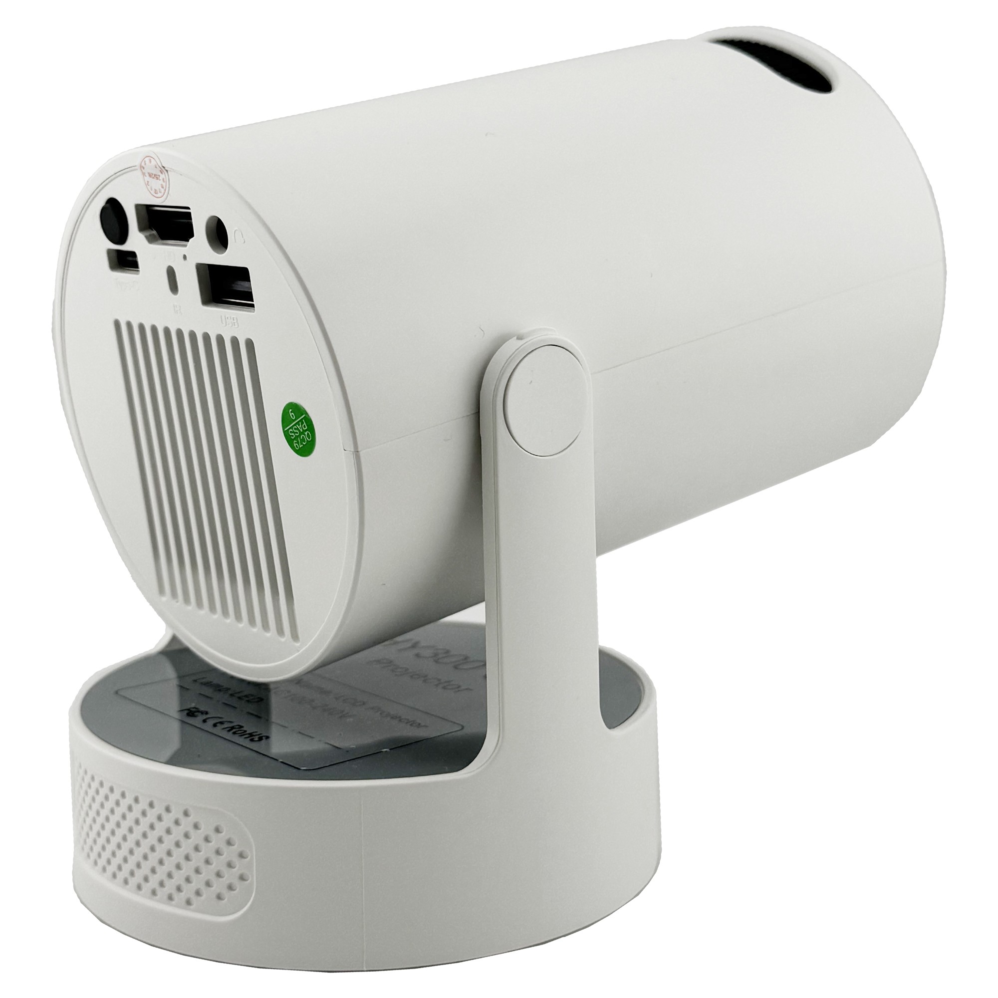 Video Proiector Portabil cilindric HY300ULTRA, Flippy, Inteligent, ULTRA HD 4K 1920 x 1080, Wireless, Compatibil cu Android/iOS, DC, 17 x 11 x 9.5 cm, Alb