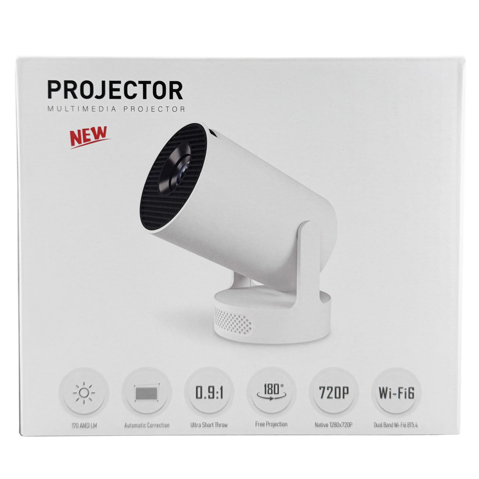 Video Proiector Portabil cilindric HY300ULTRA, Flippy, Inteligent, ULTRA HD 4K 1920 x 1080, Wireless, Compatibil cu Android/iOS, DC, 17 x 11 x 9.5 cm, Alb
