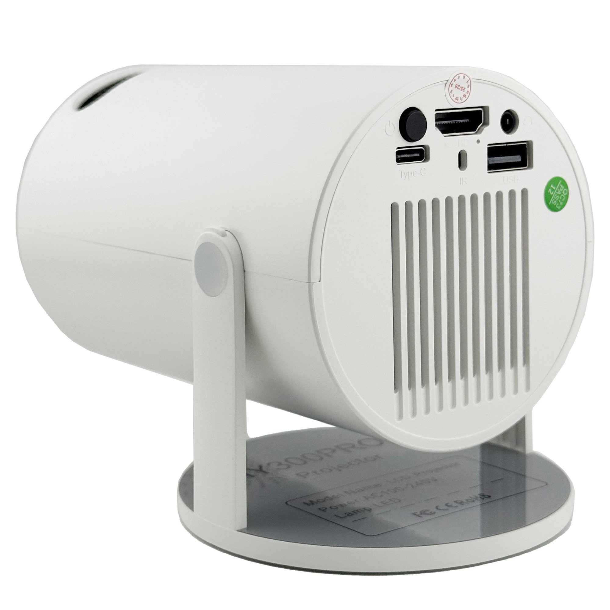 Video Proiector Portabil cilindric HY300PRO+, Flippy, Inteligent, ULTRA HD 1920 x 1080, Wireless, Compatibil cu Android/iOS, 13 x 11 x 9 cm, Alb