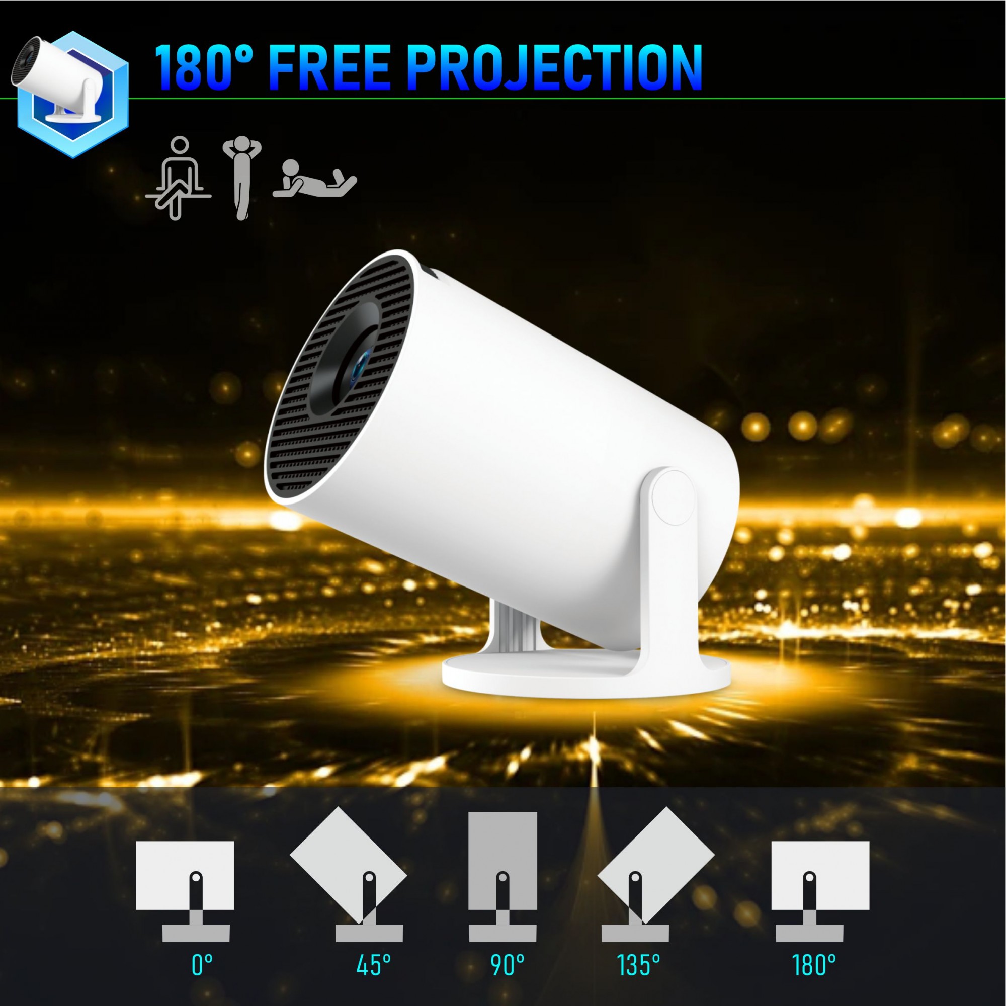 Video Proiector Portabil cilindric HY300PRO+, Flippy, Inteligent, ULTRA HD 1920 x 1080, Wireless, Compatibil cu Android/iOS, 13 x 11 x 9 cm, Alb
