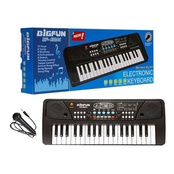 Orga Electronica cu Microfon, Flippy, 37 Chei, din Plastic, Efecte Muzicale, Inregistrare Sunet, 43 x 16 x 5.4 cm, Negru