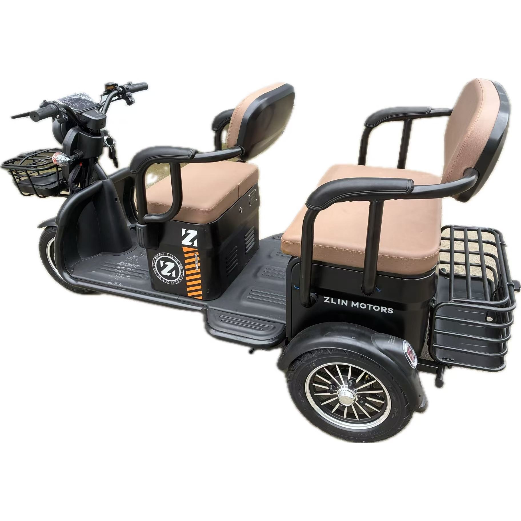 Triciclu Electric V6, Saige, Fara Permis, cu Doua Locuri, Motor 1800W, Baterie 72V24Ah, Autonomie 60km, 220x88x105 cm, Viteza Maxima 25km/h, Negru OldStyle
