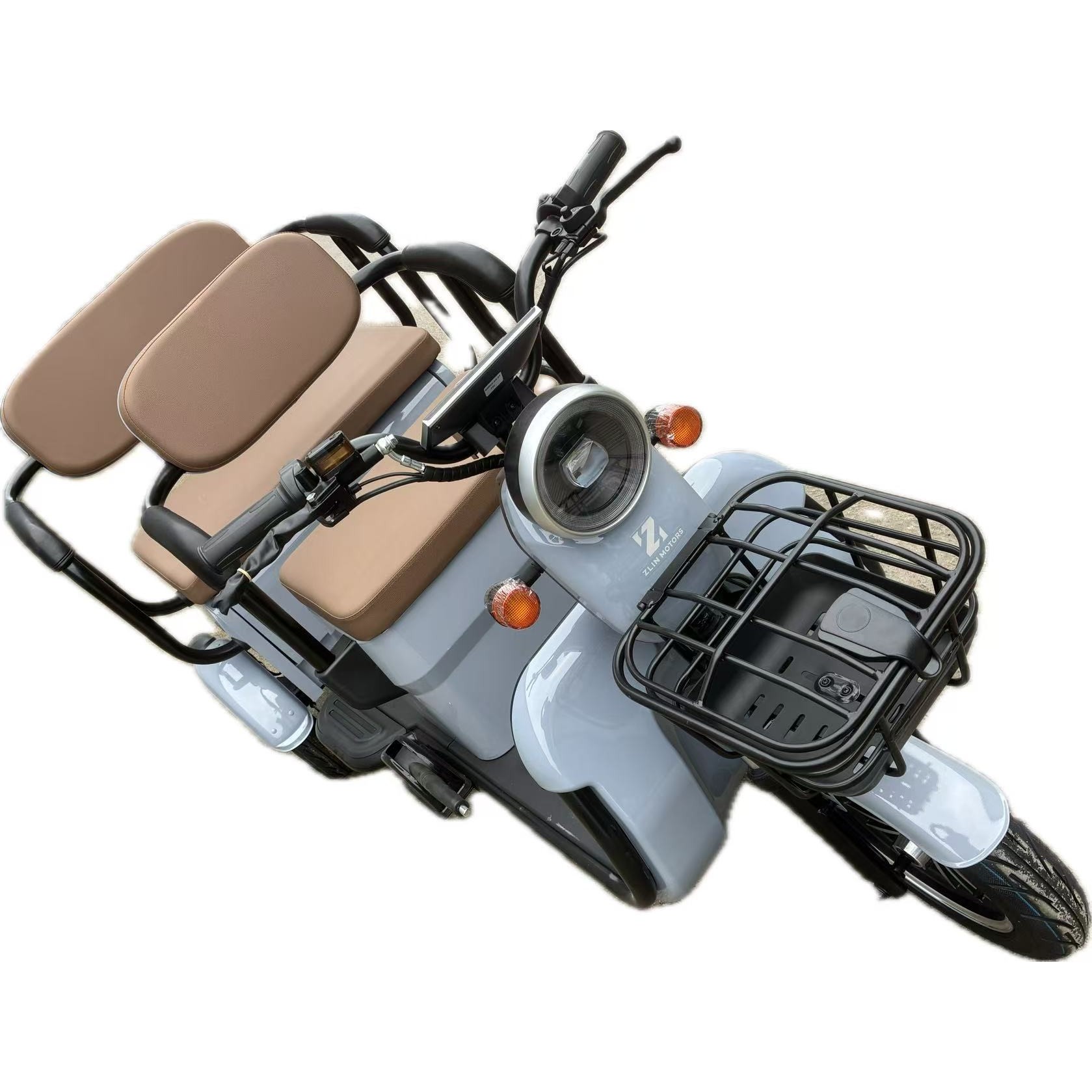 Triciclu Electric V6, Saige, Fara Permis, cu Doua Locuri, Motor 1800W, Baterie 72V24Ah, Autonomie 60km, 220x88x105 cm, Viteza Maxima 25km/h, Gri OldStyle