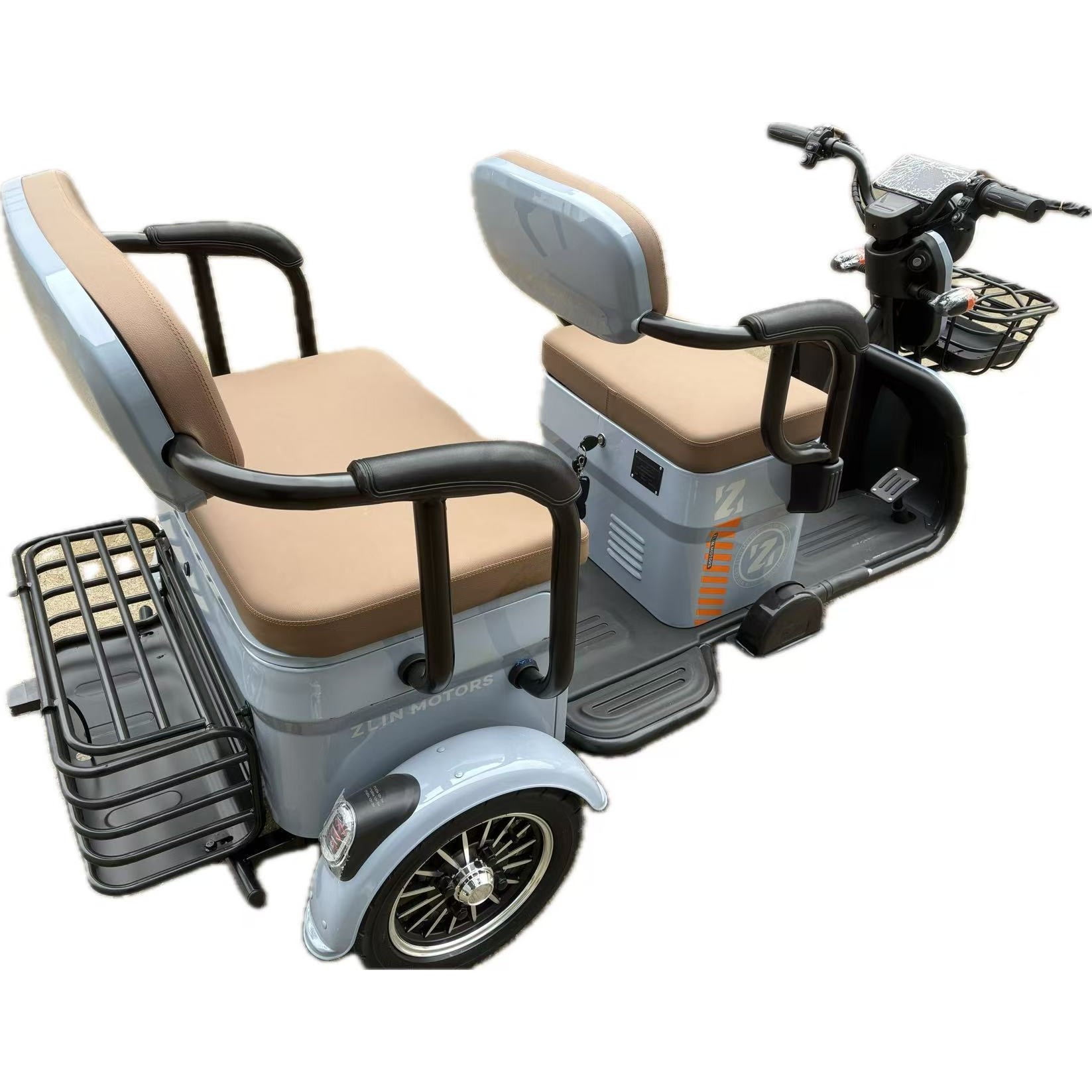 Triciclu Electric V6, Saige, Fara Permis, cu Doua Locuri, Motor 1800W, Baterie 72V24Ah, Autonomie 60km, 220x88x105 cm, Viteza Maxima 25km/h, Gri OldStyle