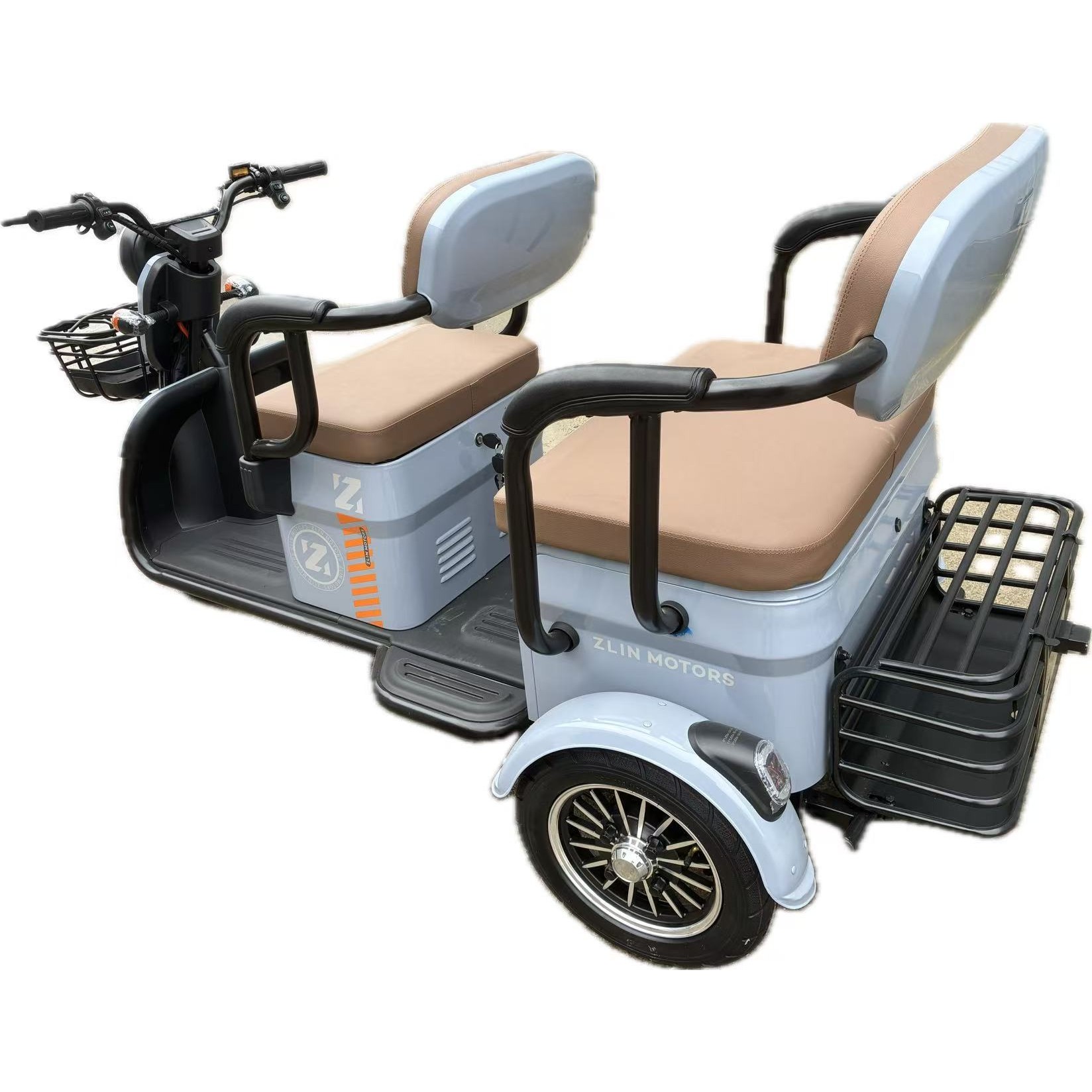 Triciclu Electric V6, Saige, Fara Permis, cu Doua Locuri, Motor 1800W, Baterie 72V24Ah, Autonomie 60km, 220x88x105 cm, Viteza Maxima 25km/h, Gri OldStyle