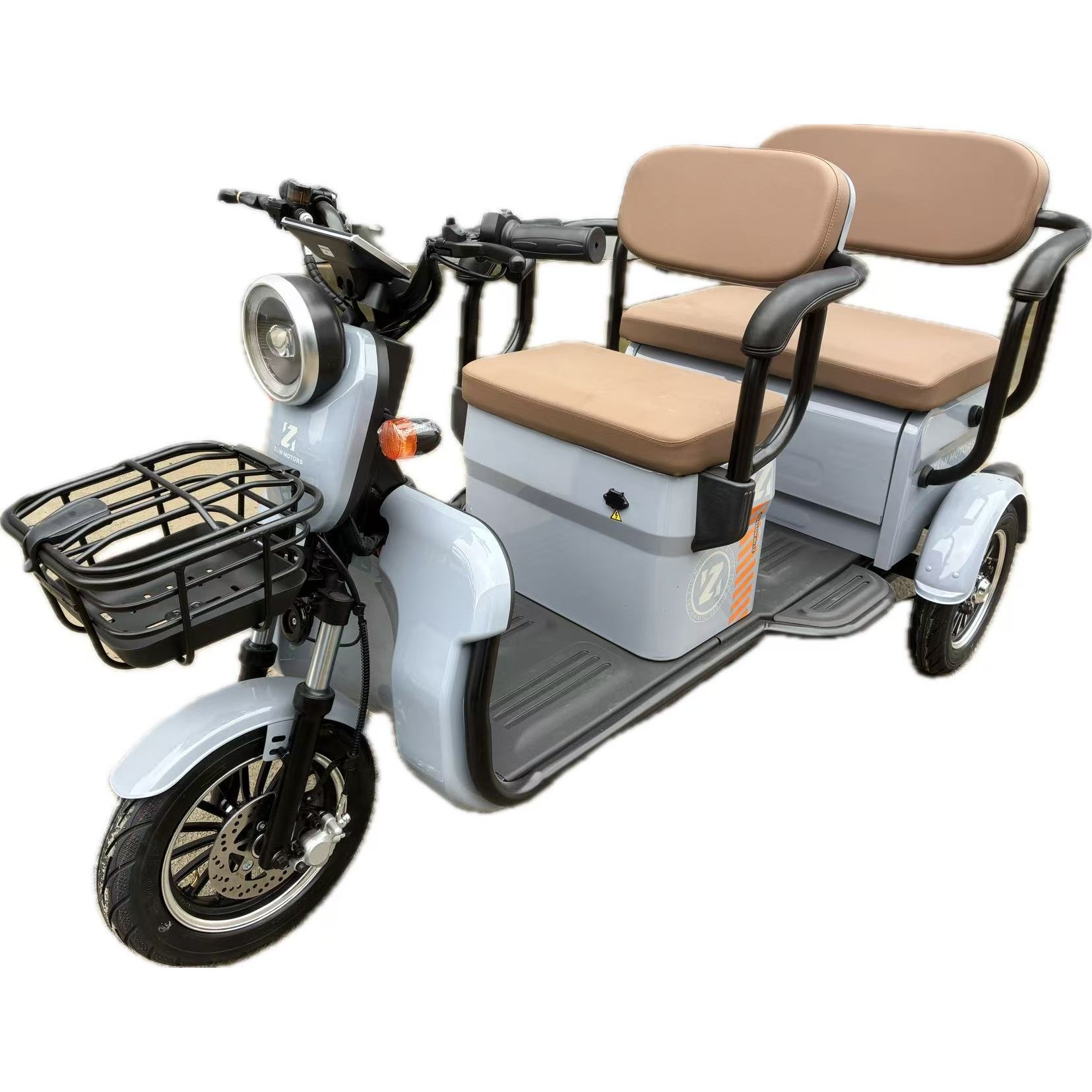 Triciclu Electric V6, Saige, Fara Permis, cu Doua Locuri, Motor 1800W, Baterie 72V24Ah, Autonomie 60km, 220x88x105 cm, Viteza Maxima 25km/h, Gri OldStyle