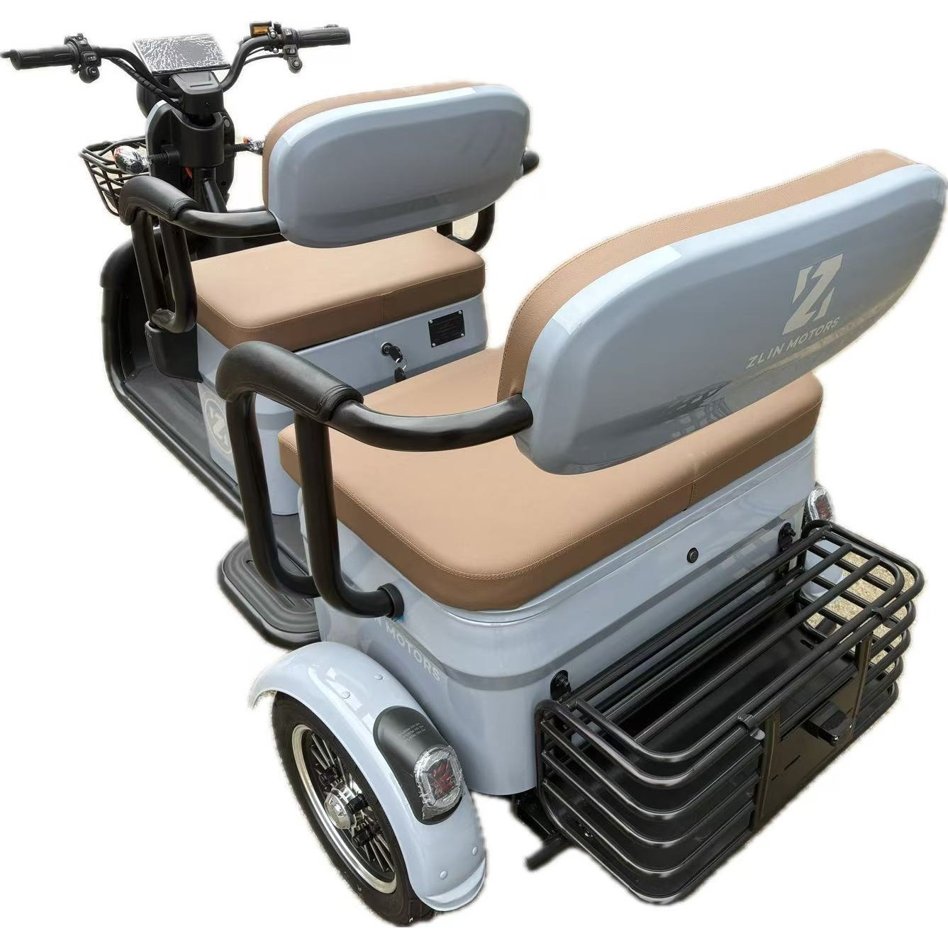 Triciclu Electric V6, Saige, Fara Permis, cu Doua Locuri, Motor 1800W, Baterie 72V24Ah, Autonomie 60km, 220x88x105 cm, Viteza Maxima 25km/h, Gri OldStyle