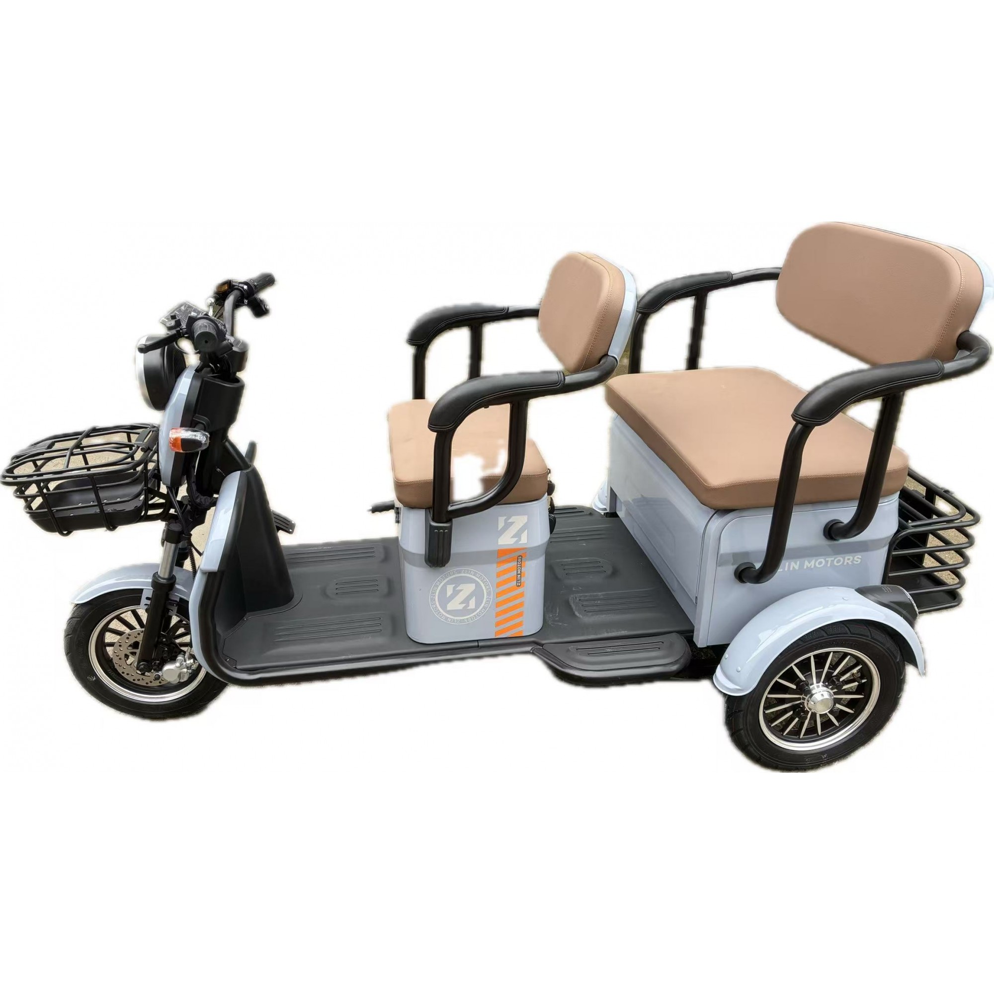 Triciclu Electric V6, Saige, Fara Permis, cu Doua Locuri, Motor 1800W, Baterie 72V24Ah, Autonomie 60km, 220x88x105 cm, Viteza Maxima 25km/h, Gri OldStyle