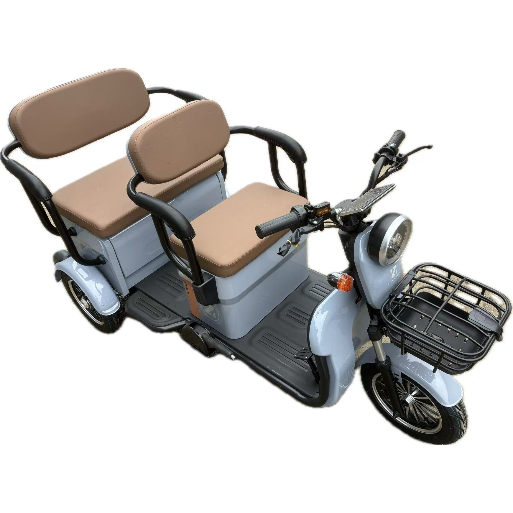Triciclu Electric V6, Saige, Fara Permis, cu Doua Locuri, Motor 1800W, Baterie 72V24Ah, Autonomie 60km, 220x88x105 cm, Viteza Maxima 25km/h, Gri OldStyle