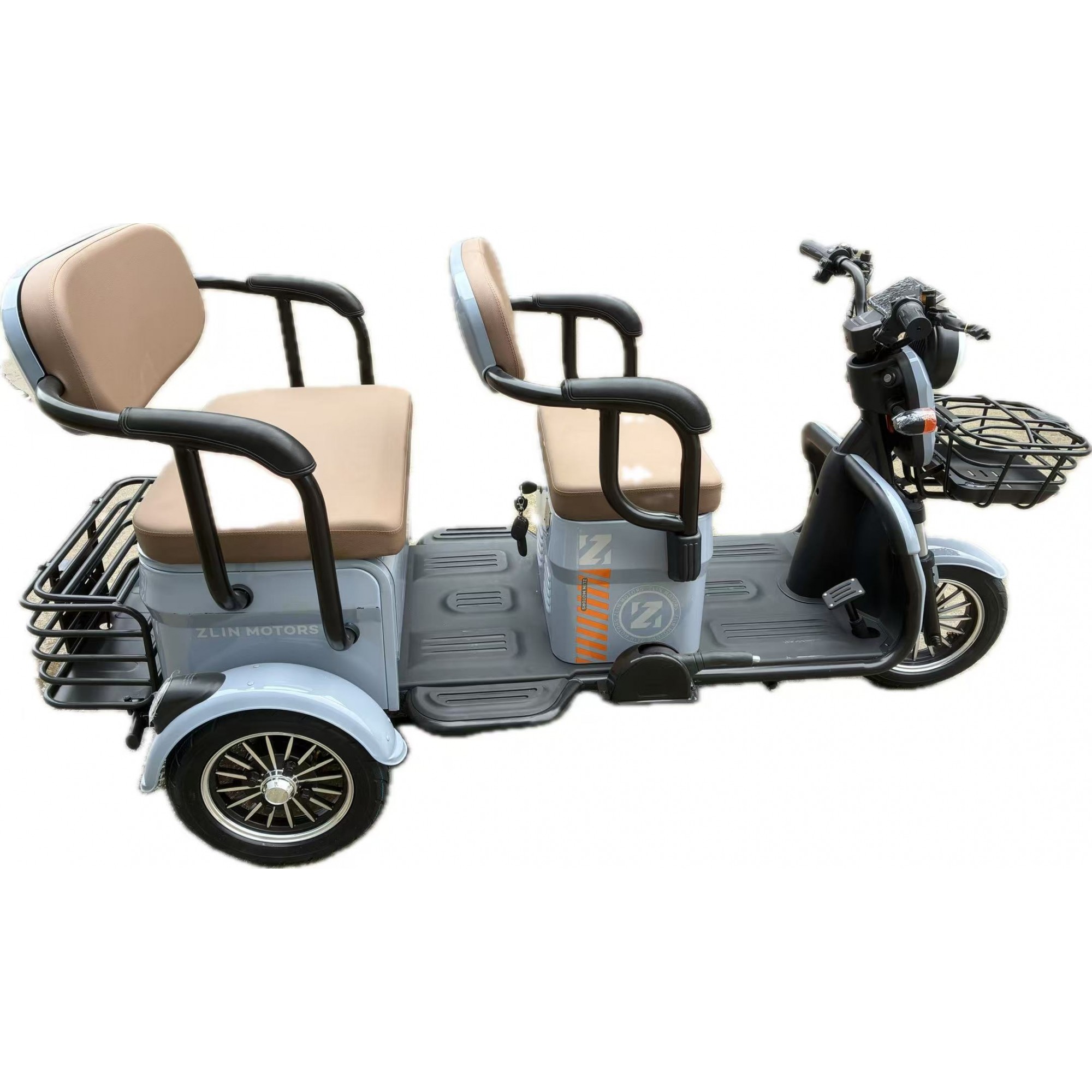 Triciclu Electric V6, Saige, Fara Permis, cu Doua Locuri, Motor 1800W, Baterie 72V24Ah, Autonomie 60km, 220x88x105 cm, Viteza Maxima 25km/h, Gri OldStyle