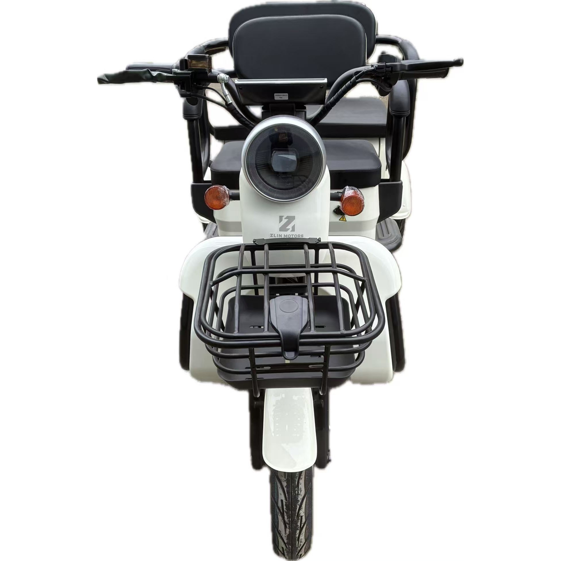 Triciclu Electric V6, Saige, Fara Permis, cu Doua Locuri, Motor 1800W, Baterie 72V24Ah, Autonomie 60km, 220x88x105 cm, Viteza Maxima 25km/h, Alb