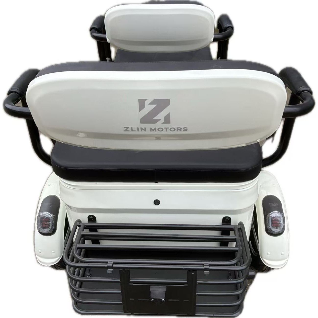 Triciclu Electric V6, Saige, Fara Permis, cu Doua Locuri, Motor 1800W, Baterie 72V24Ah, Autonomie 60km, 220x88x105 cm, Viteza Maxima 25km/h, Alb