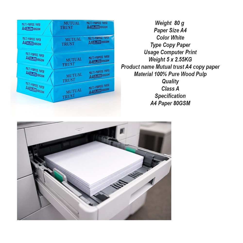 Hartie Copiator A4 Mutual Trust, Flippy, 80 g/mp, 5 topuri x 500 coli/top (2500 coli), 210 x 297 mm, Hartie Multifunctionala pentru Imprimanta si Copiator, Hartie Universala pentru Birou