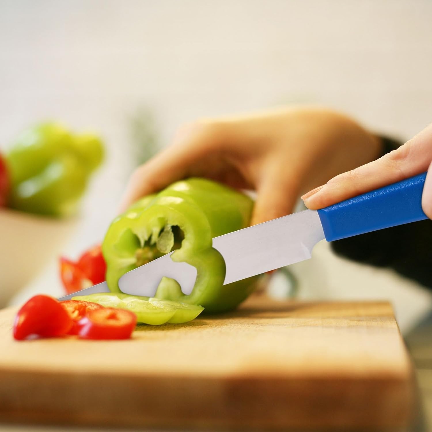 Cutit 2in1, Flippy, Feliere/Curatare, Grosime Feliere Reglabila, 22 cm, din Otel Inoxidabil, Albastru