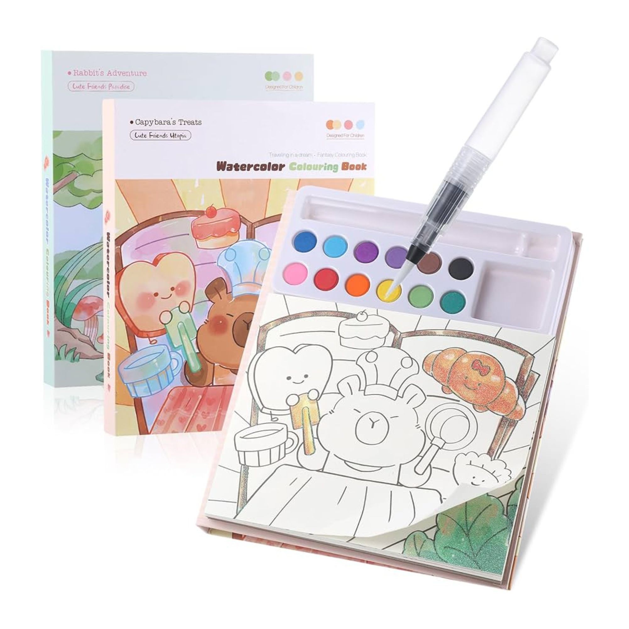 Carte de Colorat cu Acuarela, Flippy, Model Capibara, 20 Foi de Carton 200 gr, 12 Culori, 1 Pensula, 15.7 x 18.8 x 1.8 cm, Maro