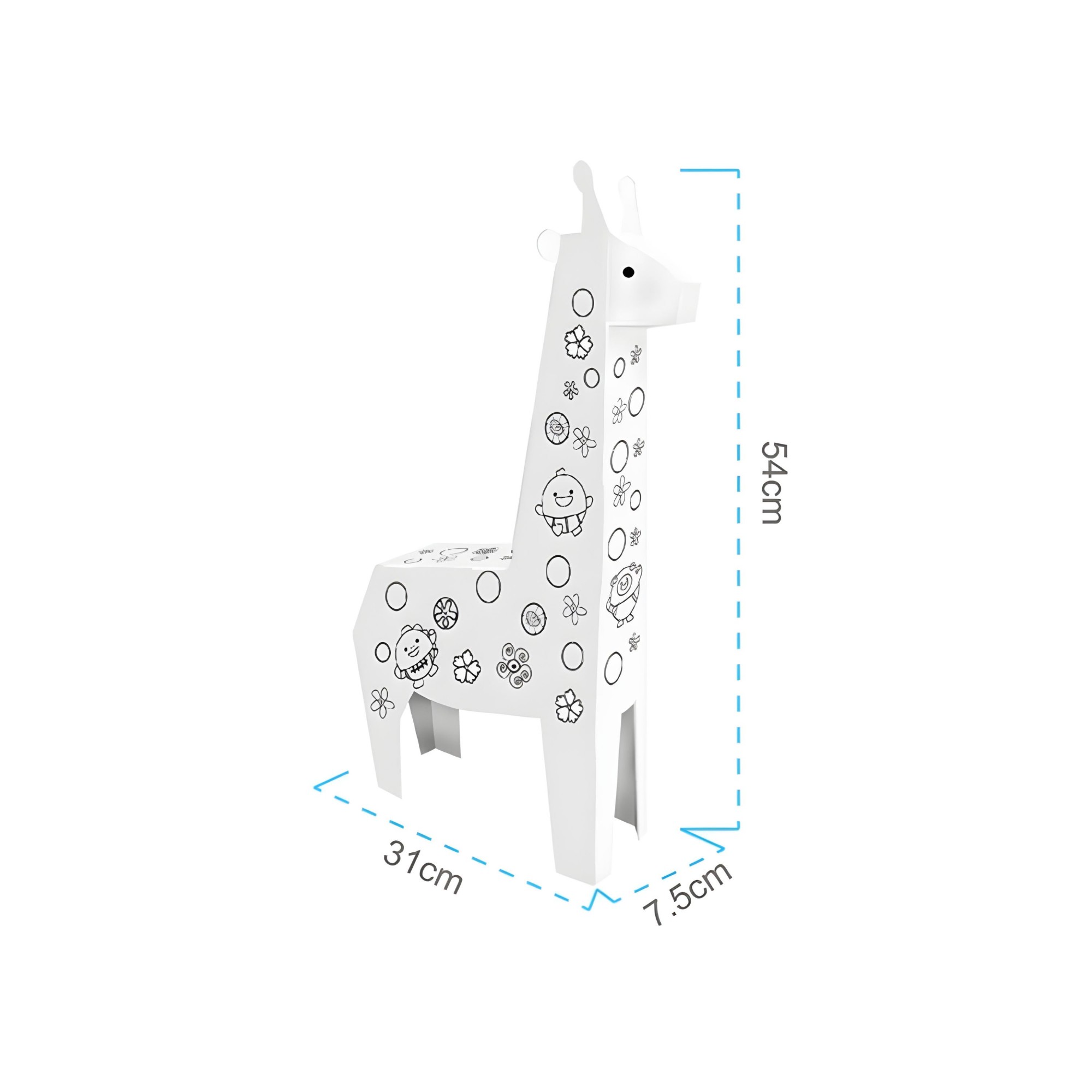 Jucarie Educativa pentru Copii, Flippy, Model Girafa 3D, Set de Asamblat si Colorat din Carton, Puzzle 3D Educativ, 31 x 7.5 x 54 cm, 3+ ani, Alb Multicolor