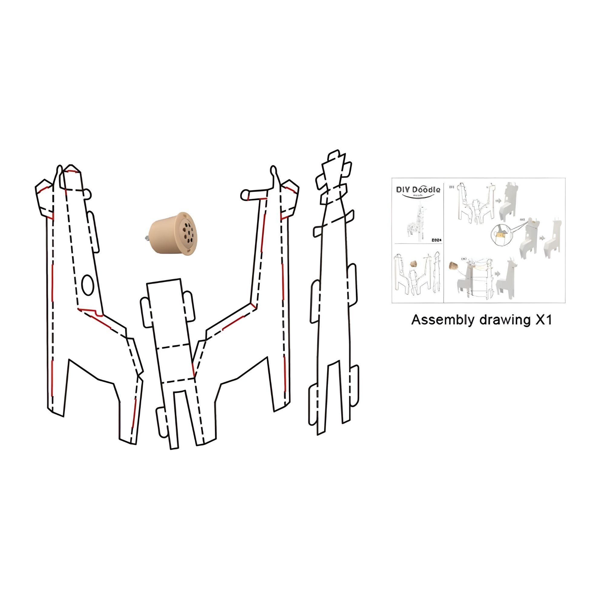 Jucarie Educativa pentru Copii, Flippy, Model Girafa 3D, Set de Asamblat si Colorat din Carton, Puzzle 3D Educativ, 31 x 7.5 x 54 cm, 3+ ani, Alb Multicolor