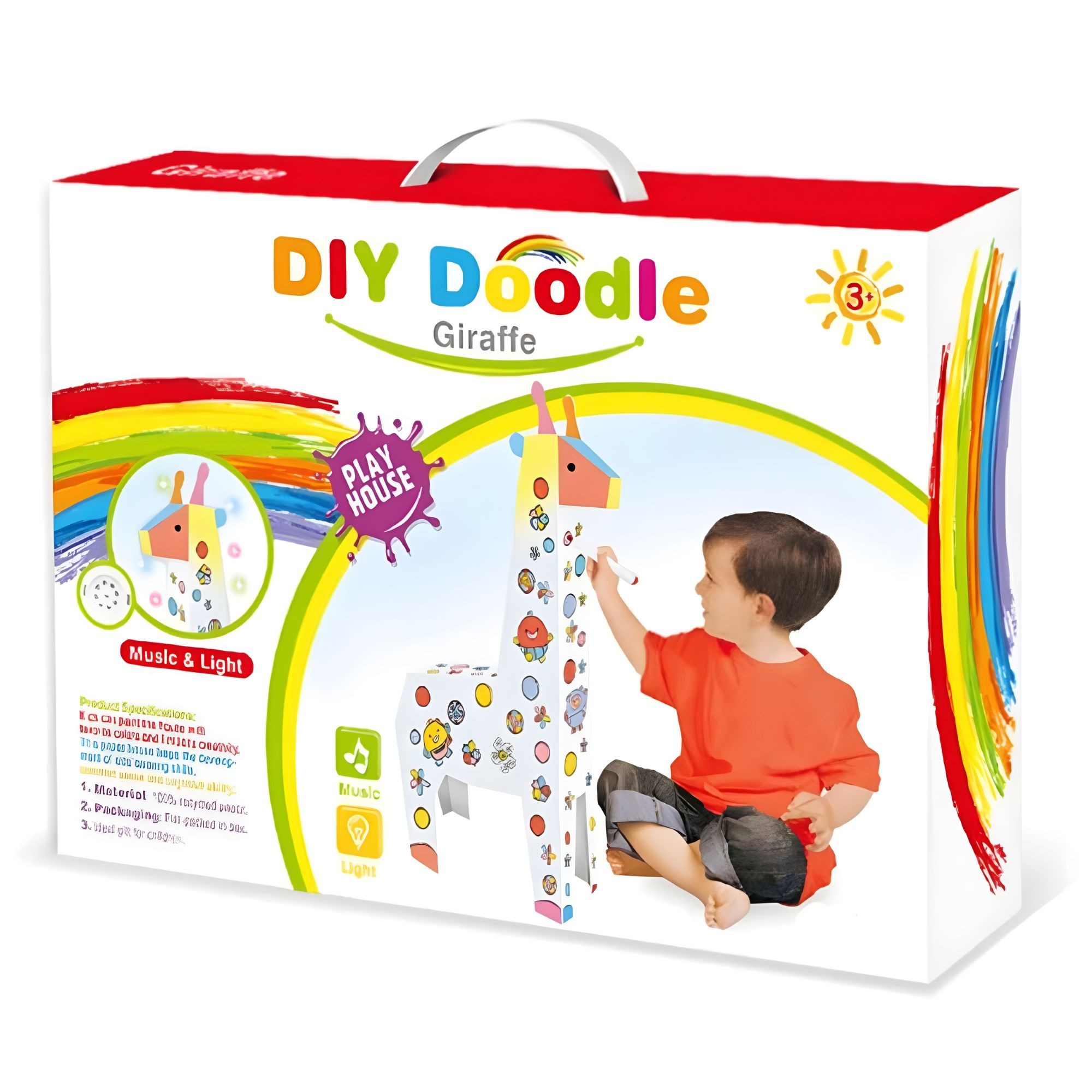 Jucarie Educativa pentru Copii, Flippy, Model Girafa 3D, Set de Asamblat si Colorat din Carton, Puzzle 3D Educativ, 31 x 7.5 x 54 cm, 3+ ani, Alb Multicolor