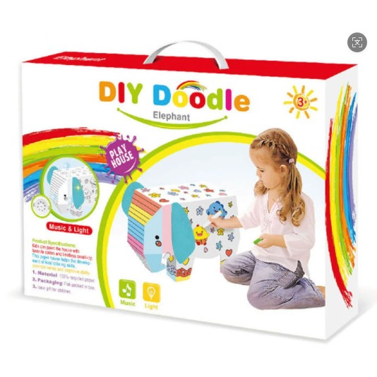 Jucarie Creativa pentru Copii, Flippy, Model Elefant 3D, Set de Asamblat si Colorat din Carton, Puzzle 3D Educativ, 34 x 14 x 23 cm, 3+ ani, Multicolor