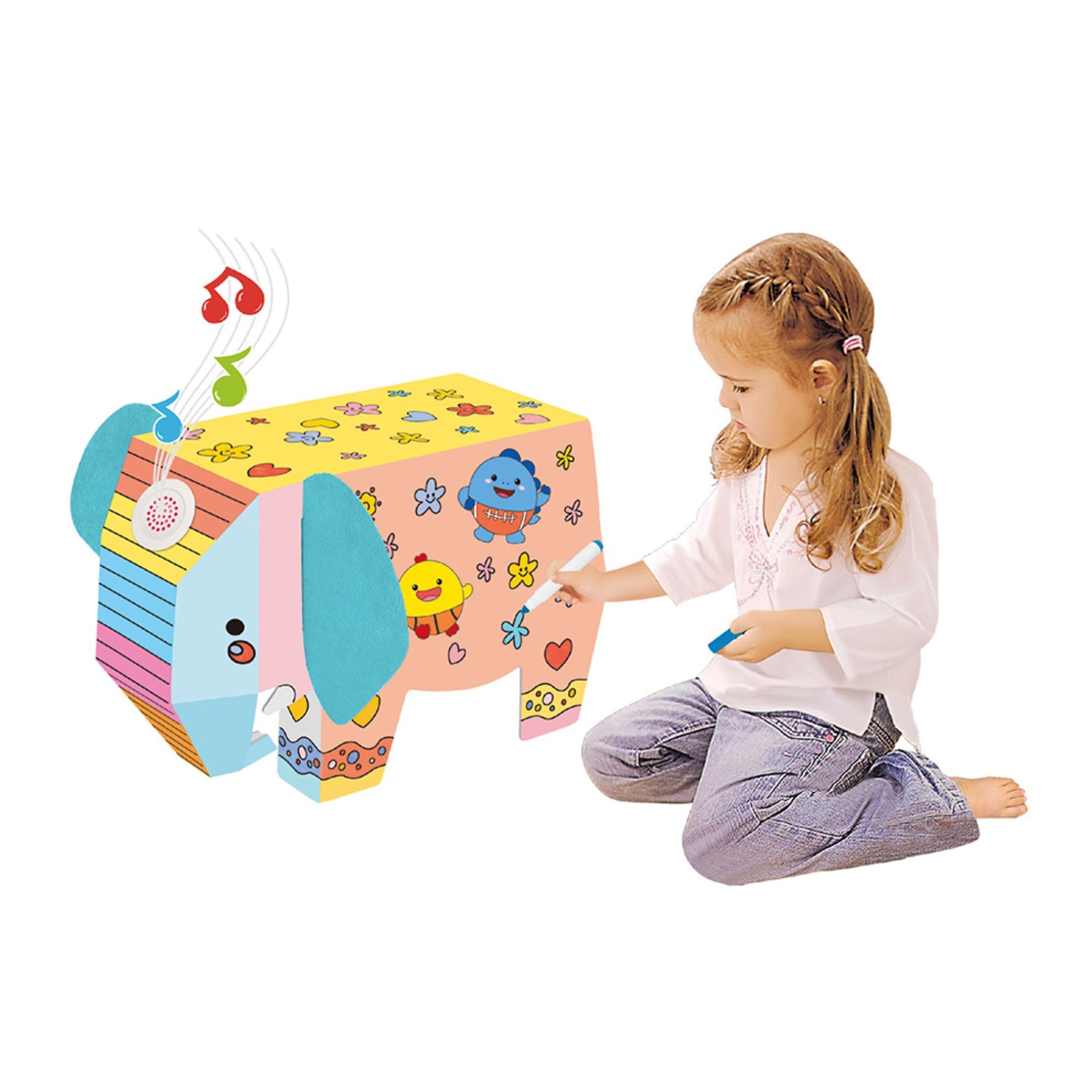 Jucarie Creativa pentru Copii, Flippy, Model Elefant 3D, Set de Asamblat si Colorat din Carton, Puzzle 3D Educativ, 34 x 14 x 23 cm, 3+ ani, Multicolor