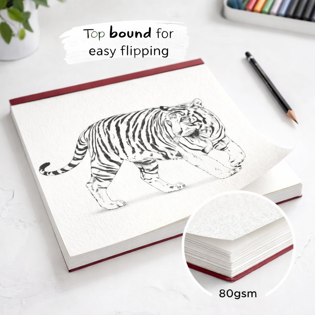 Caiet Schite Perfect Bound, Flippy, 50 File Hartie, 28 x 35,5 cm, Coperta Carton, Visiniu