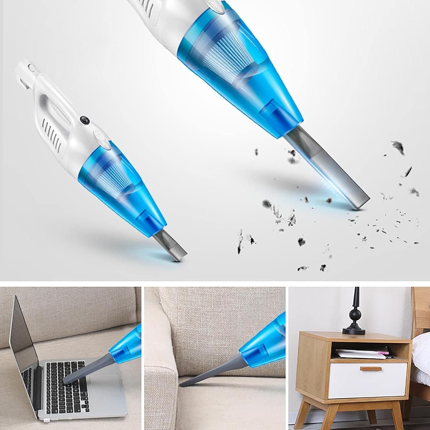 Aspirator Vertical 2in1, Flippy, Fara Sac, 2 Capete, de Mana, Filtrare Multipla, 95 x 24.5 cm, Albastru