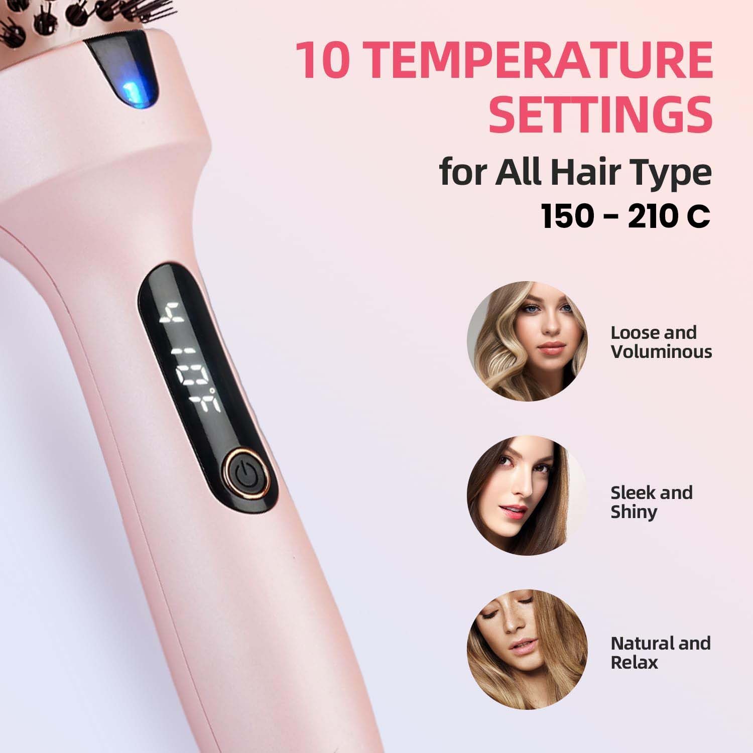 Perie termica cu infra rosu, Flippy, Pieptene Cald, Afisaj LED, cu Ioni Negativi si dubla Tensiune, Ondulare, Volumizare si Indreptare, Roz