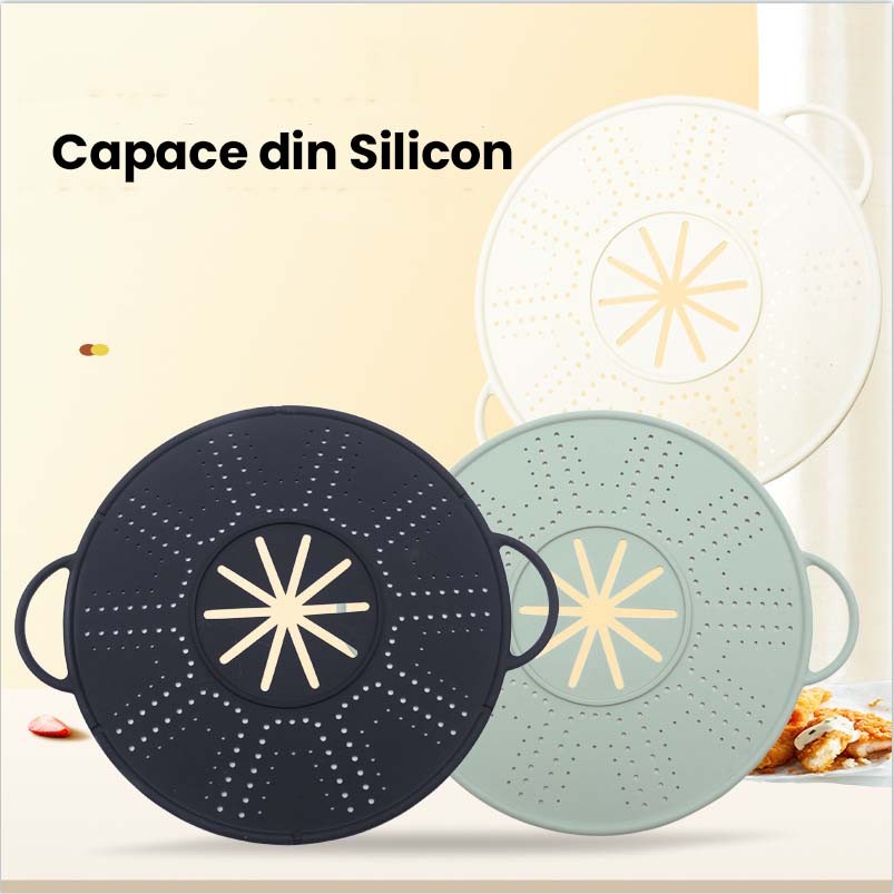 Capac Sita pentru Tigaie, Flippy, 28 inch, Capac din Silicon pentru Scuregere, Rezistent la Remperaturi ridicate, Anti-Stropire, Deflector de Ulei, Verde deschis