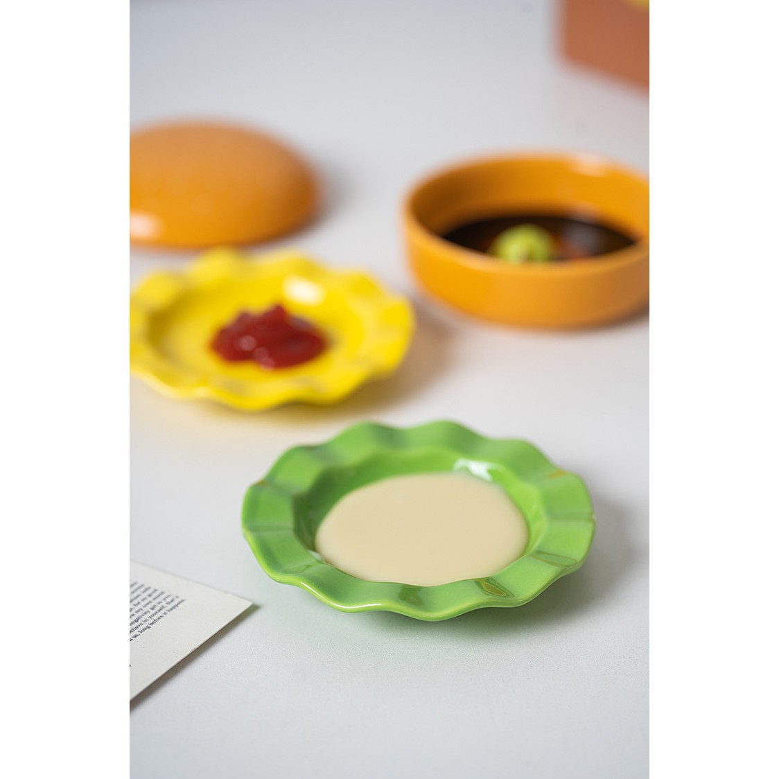 Set Farfurii Ceramice sub Forma de Burger, din Ceramica, pentru Sosuri si Gustari, Mini Farfurii Stivuibile, Multicolor
