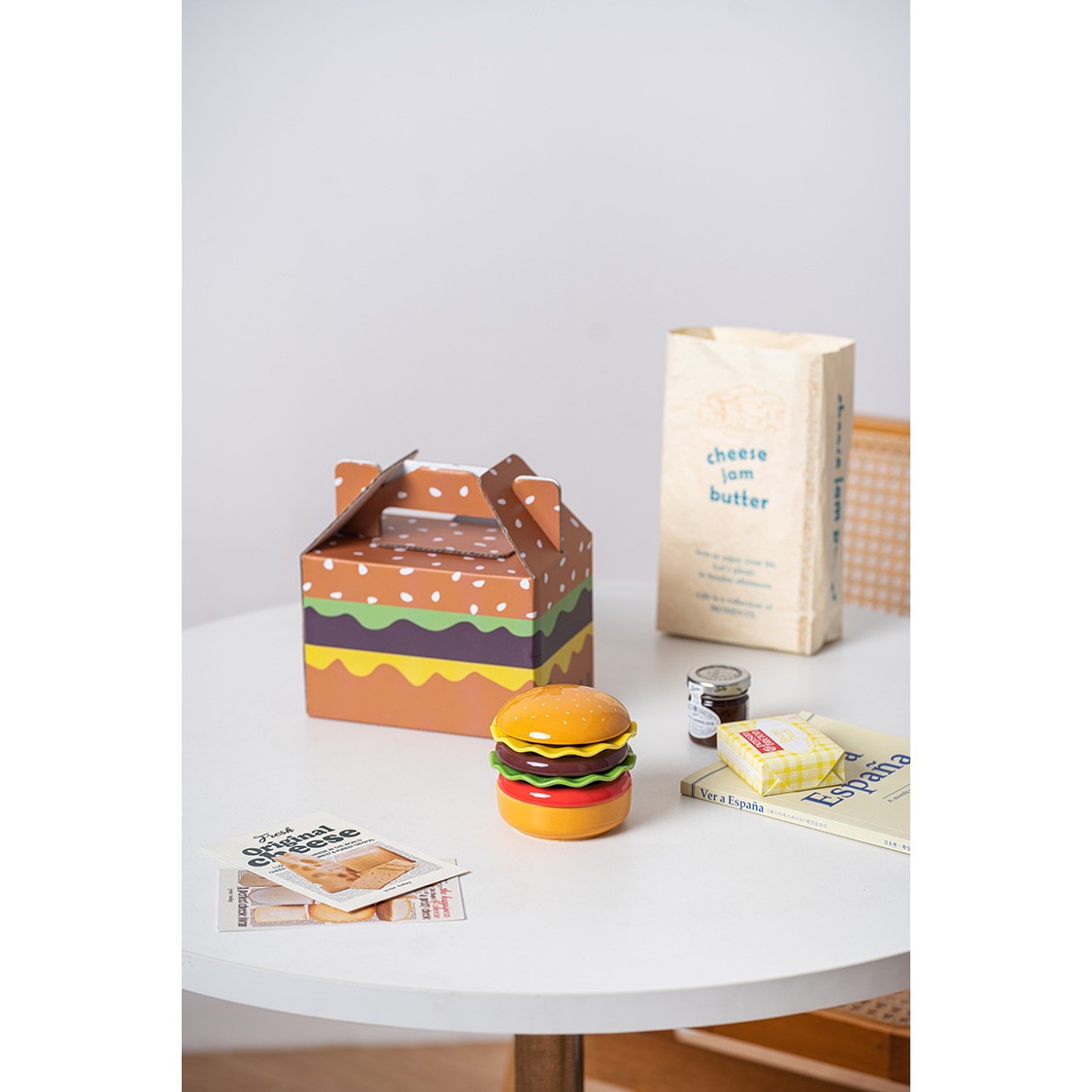 Set Farfurii Ceramice sub Forma de Burger, din Ceramica, pentru Sosuri si Gustari, Mini Farfurii Stivuibile, Multicolor