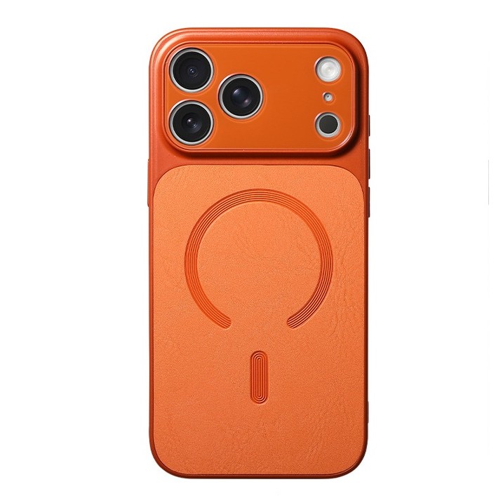 Carcasa Magnetica Mata, Flippy, Compatibila iPhone 17 Pro Max, din TPU/PC si Piele Ecologica, Portocaliu