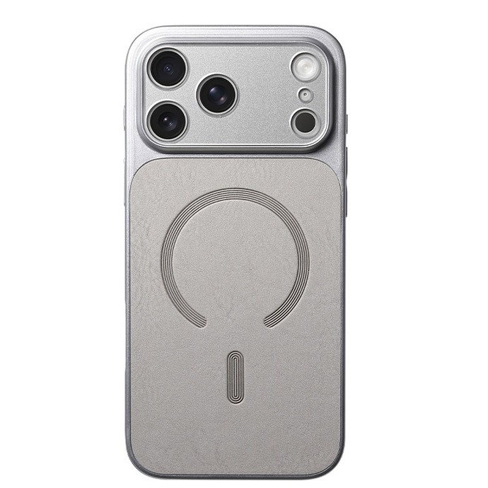 Carcasa Magnetica Mata, Flippy, Compatibila iPhone 17 Pro Max, din TPU/PC si Piele Ecologica, Argintiu