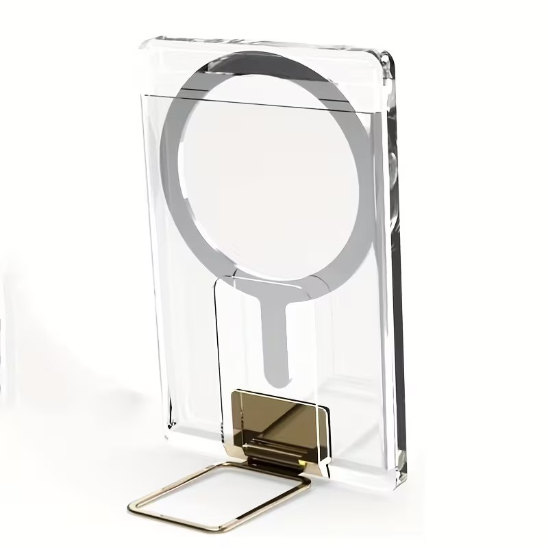 Husa pentru Carduri, Flippy, Compatibil cu Telefon Apple Magsafe, Accesoriu pentru Husa MagSafe, cu Suport Pliabil Auriu, Transparent