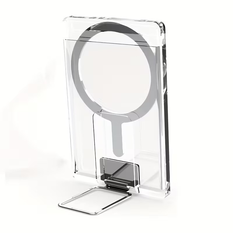 Husa pentru Carduri, Flippy, Compatibil cu Telefon Apple Magsafe, Accesoriu pentru Husa MagSafe, cu Suport Pliabil Argintiu, Transparent