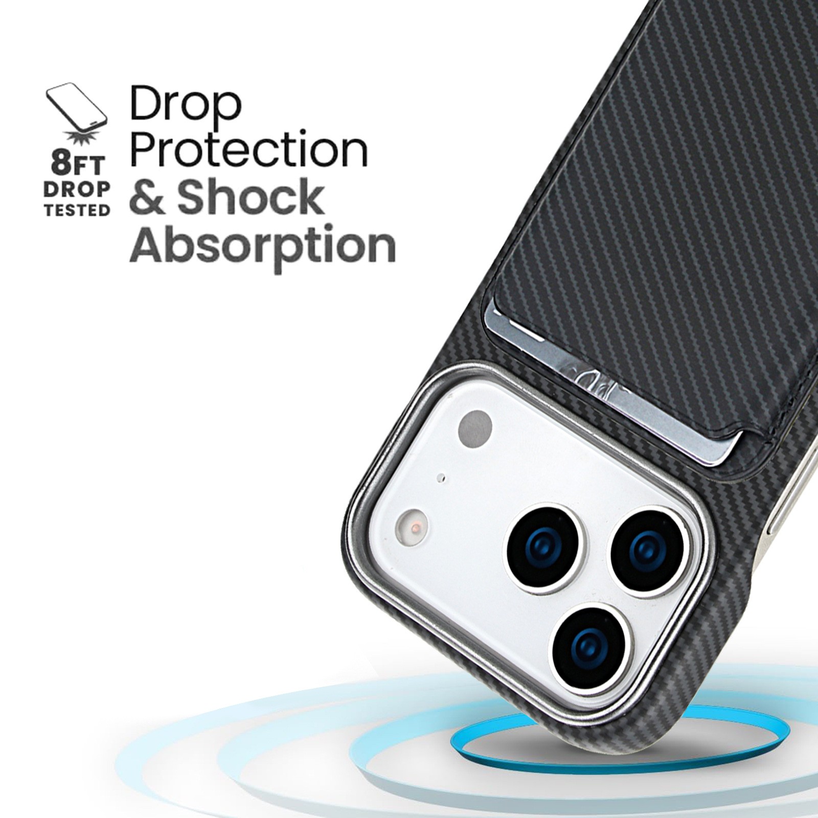 Husa MagSafe pentru iPhone 17 Pro Max, Flippy, Suport Card Detasabil, Carcasa pentru Telefon, Textura Fibra de Carbon, Business Style, Mov