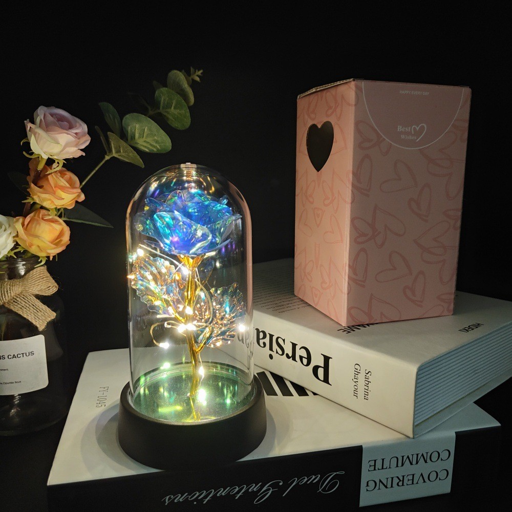 Trandafir in Cupola, Flippy, cu Lumina Led Multicolora, Baterii, 8.5 x 15 cm, Albastru