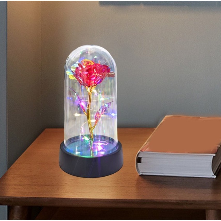 Trandafir in Cupola, Flippy, cu Lumina Led Multicolora, Baterii, 8.5 x 15 cm, Rosu