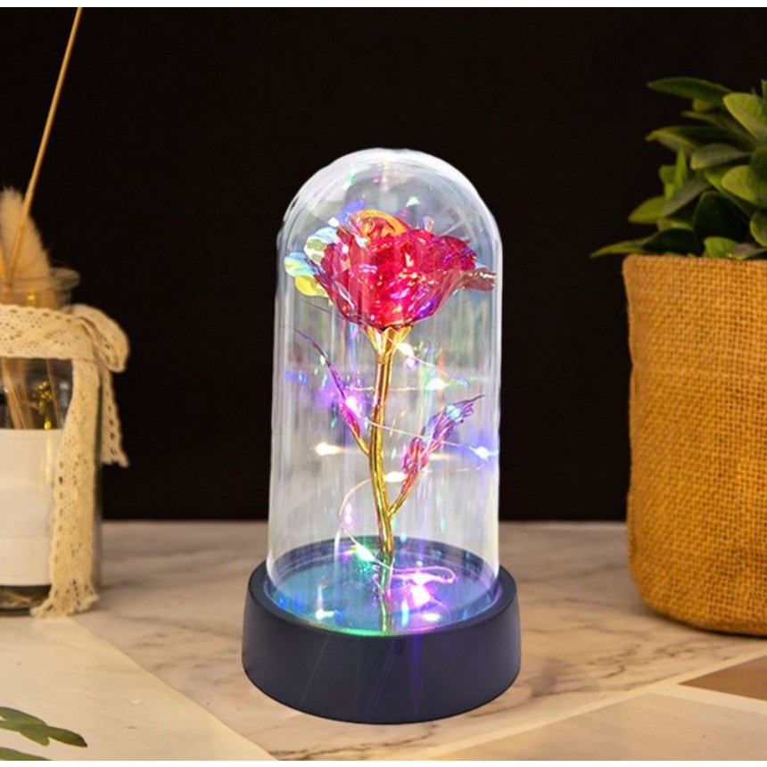 Trandafir in Cupola, Flippy, cu Lumina Led Multicolora, Baterii, 8.5 x 15 cm, Rosu