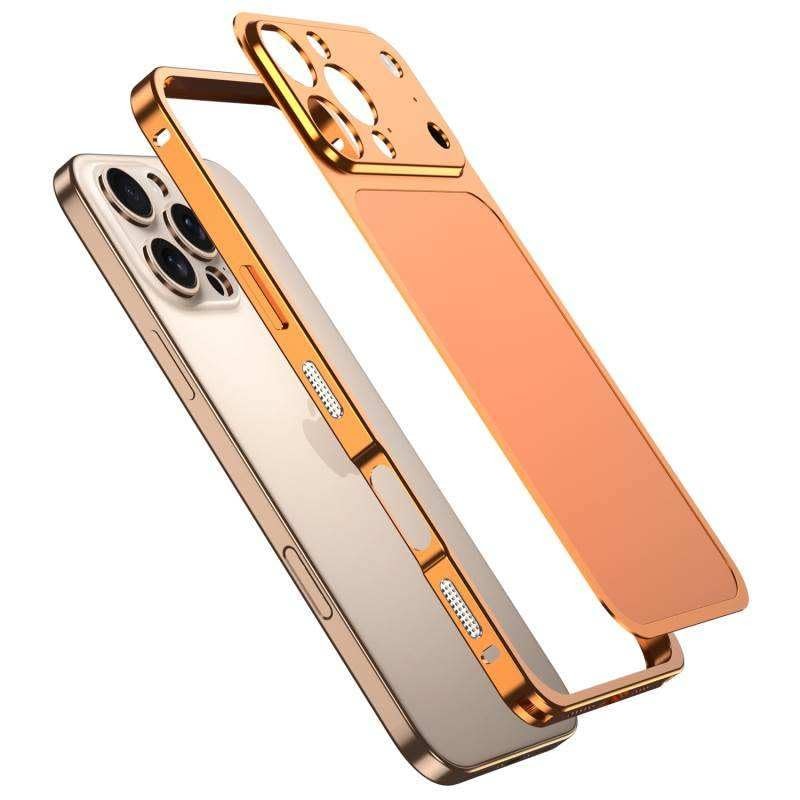 Carcasa Metalica, Flippy, Compatibila Apple iPhone 14 Pro Max, Creeaza Aspect de iPhone 17 Pro Max, Unibody Mat, Rezistenta la Zgarieturi, Portocaliu