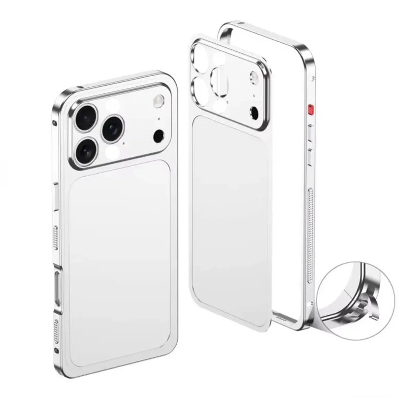 Carcasa Metalica, Flippy, Compatibila Apple iPhone 14 Pro Max, Creeaza Aspect de iPhone 17 Pro, Unibody Mat, Rezistenta la Zgarieturi, Argintiu